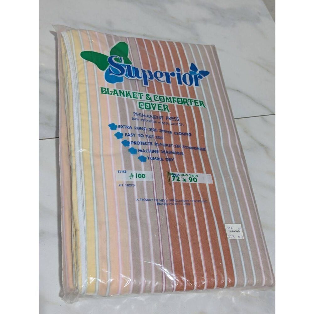 Vintage Superior Multi-Color Stripe Perm Press Zip Close Blanket & Comforter Cov